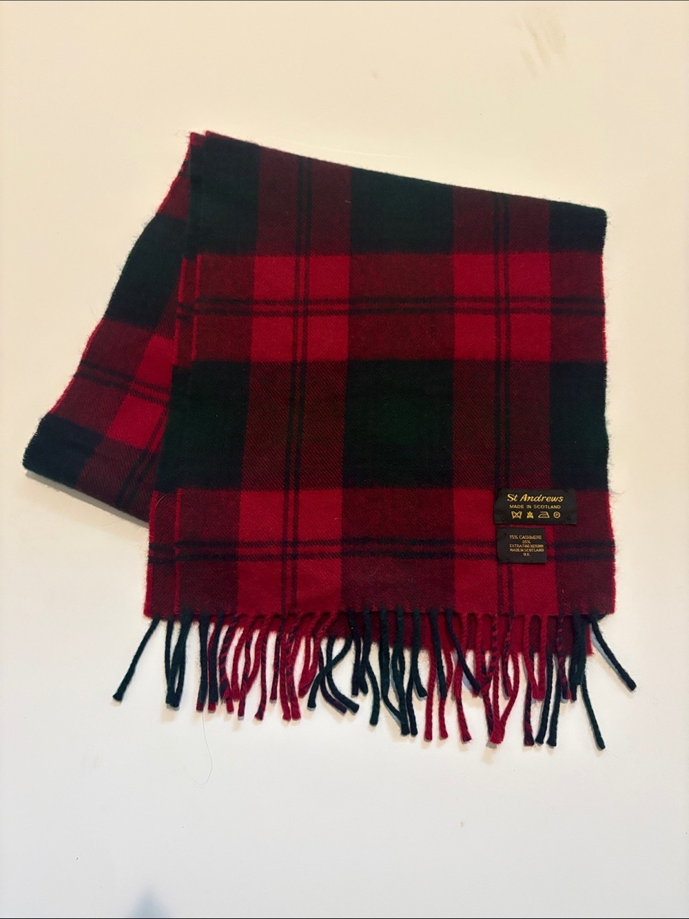 St Andrews Red & Black Tartan Fringe Scarf
